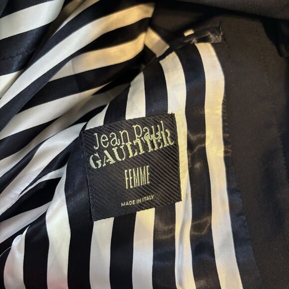 JEAN PAUL GAULTIER Femme BLACK Jacket White Striped Blazer Size US 4 - Picture 4 of 10